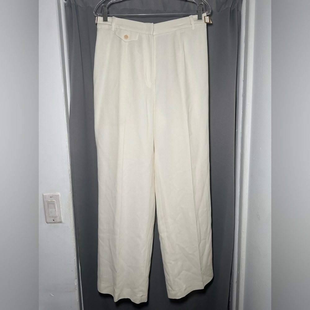 Lauren Ralph Lauren Women's Wool Pleated Cream Ivory Classic Trousers Size 12